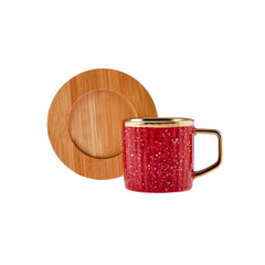 Karaca Bambus Bunt Espressotassen-Set für 6 Personen mit Bambustablett, 13-teilig, 90 ml