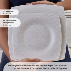 Karaca Fine Pearl Helen 58-teiliges Tafelservice für 12 Personen, eckig