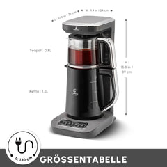 Karaca Caysever Robotea Pro Machine à thé automatique parlante 4 en 1, bouilloire et machine à café filtre 2500 W, gris sidéral