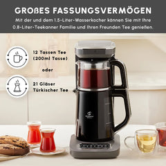 Karaca Caysever Robotea Pro Machine à thé automatique parlante 4 en 1, bouilloire et machine à café filtre 2500 W, gris sidéral