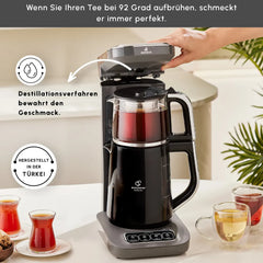 Karaca Caysever Robotea Pro Machine à thé automatique parlante 4 en 1, bouilloire et machine à café filtre 2500 W, gris sidéral