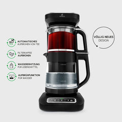 Karaca Çaysever Robotea Pro 4 in 1 Sprechende Automatische Glas-Teemaschine, Wasserkocher und Filterkaffeemaschine, Schwarz Chrom, 2500W