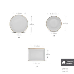 Karaca Santo für 6 Personen Geschirrset 18-teilig – New Generation Bone Weiss-Gold