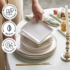 Karaca Santo für 6 Personen Geschirrset 18-teilig – New Generation Bone Weiss-Gold