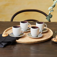 Karaca Galactic Reactive Glaze for 4 people Espresso Turkish coffee cup set, 8 pieces, white, 100 ml