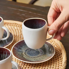 Karaca Galactic Reactive Glaze for 4 people Espresso Turkish coffee cup set, 8 pieces, white, 100 ml