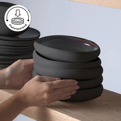 Karaca Red Carpet Collection Streamline Galactic Stoneware Geschirrset, 12 Personen, Schwarz, 59 teilig