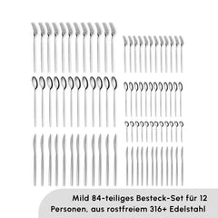 Karaca Mild 84-teiliges 316+ Premium Besteckset für 12 Personen