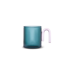 Karaca Miracle Glastasse Blau mit rosa Henkel, 320 ml