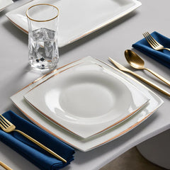 Karaca Fine Pearl New Agate Gold 12 Personen, Quadratisch Geschirrset, 58 Teilig