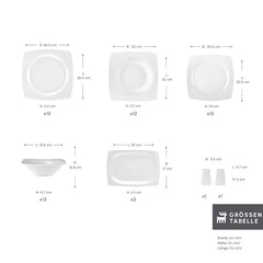 Karaca Square Bone Jamie White 52-Teiliges 12-Personen Geschirrset