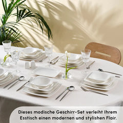 Karaca Square Bone Jamie White 52-Teiliges 12-Personen Geschirrset