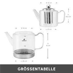 Karaca Dora Glas-Teekanne XL, 1000 ml Teekanne, 2000 ml Wasserkanne