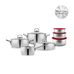 Karaca Induktions Stahl Kochgeschirr Set mit Vorratsbehälter, 13 Teilig