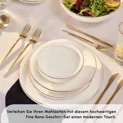 Karaca Stream Bone New Meridian Gold Geschirrset für 12 Personen, 59-teilig