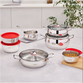 Karaca Induktions Stahl Kochgeschirr Set mit Vorratsbehälter, 13 Teilig