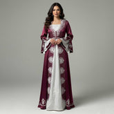 Elegantes Samt-Bindallı in Bordeaux und Hellgrau – Traditionelles Kleid für die Henna-Nacht