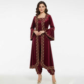 Elegantes Samt Kına-Abendkleid in Bordeaux mit Goldstickerei – Traditionelles Türkisches Bindallı