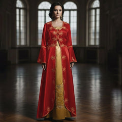 Elegantes Kına-Gecesi-Bindalli – rot mit goldener Stickerei und Satinunterkleid