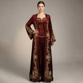 Elegantes Kına-Nacht-Kleid – Samt-Bindalli in Bordeaux mit Goldstickerei