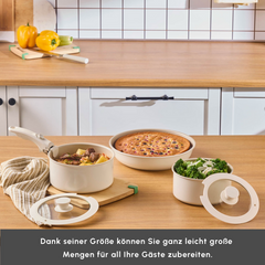Karaca Comfort Keramik-Kochgeschirr-Set mit abnehmbarem Griff Creme, 6-teilig