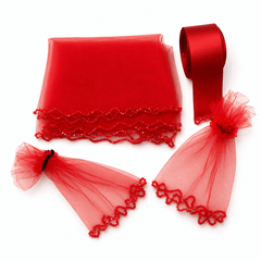 VIP Brautschleier-Set Rot – Schleier Ø 140 cm, Satinband & Handschuhe für die Henna-Nacht
