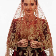 Rote Bindallı Duvak – Traditioneller Henna-Schleier mit goldfarbenem Glitzerdruck