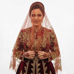 Rote Bindallı Duvak – Traditioneller Henna-Schleier mit goldfarbenem Glitzerdruck