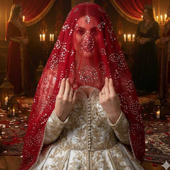 Gelin-Schleier Rot – ca. 80x90 cm traditioneller Brautschleier mit Pailletten für Henna-Abend oder Hochzeit