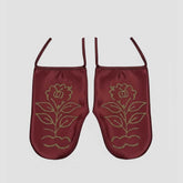 Kına Gecesi Handschuhe – Bordeaux Satin-Handschuhe mit goldfarbenem Glitzerdruck