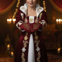 Kına Gecesi Handschuhe – Bordeaux Satin-Handschuhe mit goldfarbenem Glitzerdruck