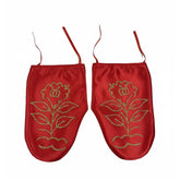 Kına Gecesi Handschuhe – Rote Satin-Handschuhe mit goldfarbenem Glitzerdruck