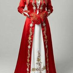 Kına Gecesi Handschuhe – Rote Satin-Handschuhe mit goldfarbenem Glitzerdruck