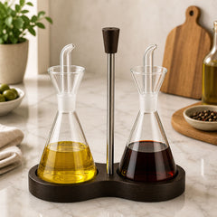 Öl Essig Set Glas mit Holzgriff, 3-teilig