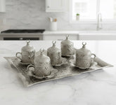 Sena Lalezar Kaffee-Set – 13-teilig, 6 Personen, Porzellan mit Deckel, Silberfarben