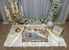 Verlobungstablett mit Ringhalter – Vintage-Design in Rosa & Gold (39x25cm)