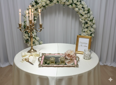 Verlobungstablett mit Ringhalter – Vintage-Design in Rosa & Gold (39x25cm)