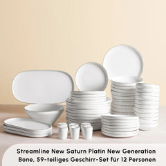 Karaca Streamline New Saturn Platinum Service de table en porcelaine 59 pièces pour 12 personnes