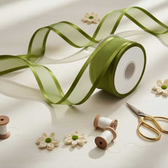 Organza Satinband Olivgrün– 25 mm Breite (Preis pro Meter)