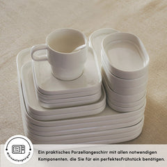 Karaca Stream Pure Cubique Frühstücksset – 35-teilig für 6 Personen, Weiss