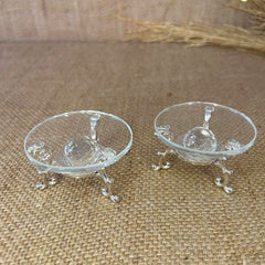 Double crystal glass silver ring holder, ring tray