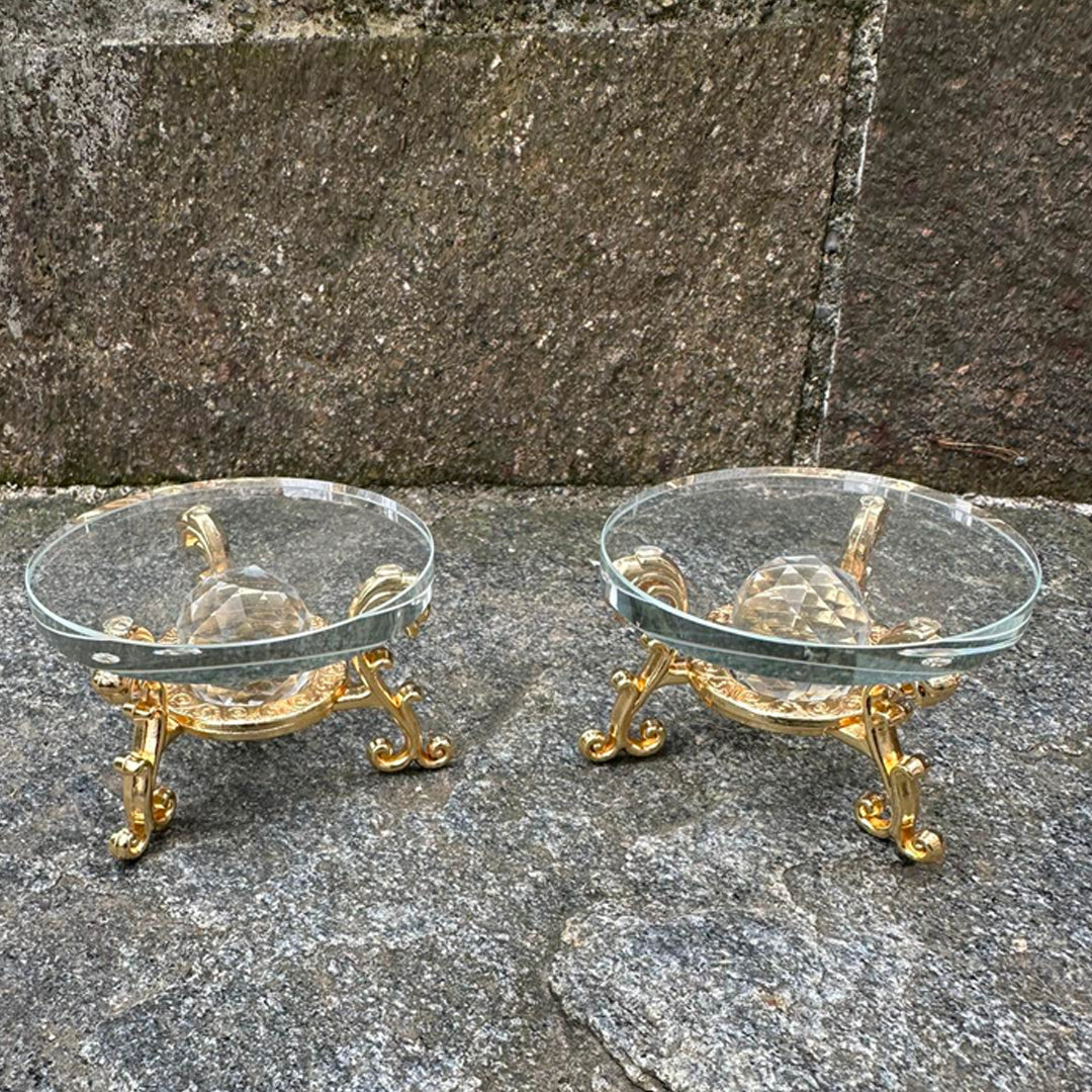 Doppelter Kristallglas-Silber-Ringhochhalter, Ringablage, gold