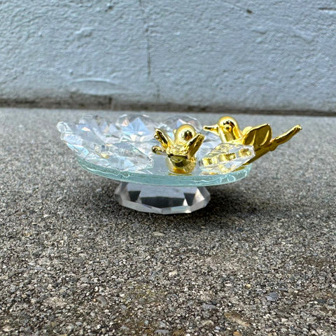 Ringhalter 6 x 6 cm, Kristal, vergoldet mit Spiegel