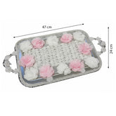 Verlobungstablett "Zarter Blütentraum" – Silber, mit Perlenrand & Rosé-Weiß-Dekor (47x24 cm)