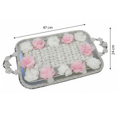 Verlobungstablett "Zarter Blütentraum" – Silber, mit Perlenrand & Rosé-Weiß-Dekor (47x24 cm)