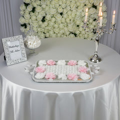 Verlobungstablett "Zarter Blütentraum" – Silber, mit Perlenrand & Rosé-Weiß-Dekor (47x24 cm)