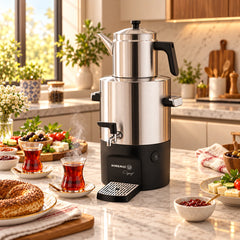 Korkmaz Çayşef Elektrischer Samowar – Silber, 5 L + 2 L