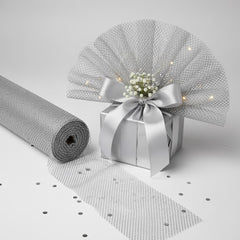 Tüll Glitter Lurex Grob – Silber | Glänzender Netzstoff für Deko & Kostüme (Preis pro Meter)