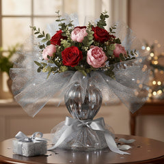 Tüll Glitter Lurex Grob – Silber | Glänzender Netzstoff für Deko & Kostüme (Preis pro Meter)