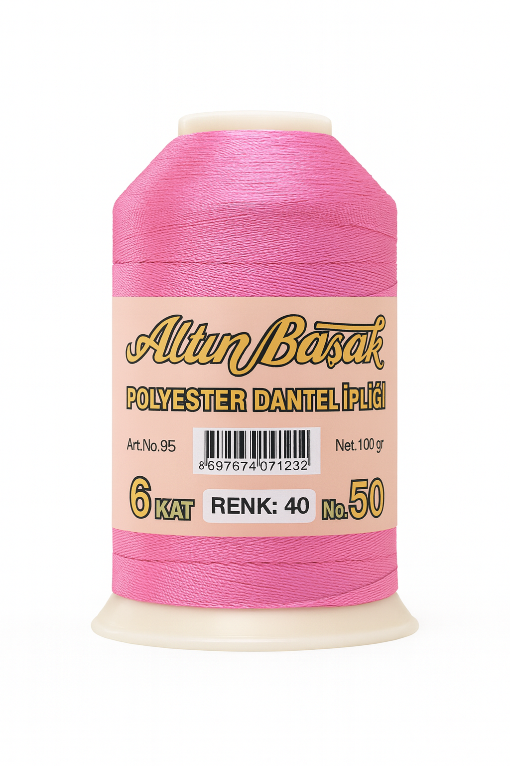 Altınbaşak Polyester-Spitzengarn 100 g, 6-fach, Nr. 50, Farbe: 40 Pink